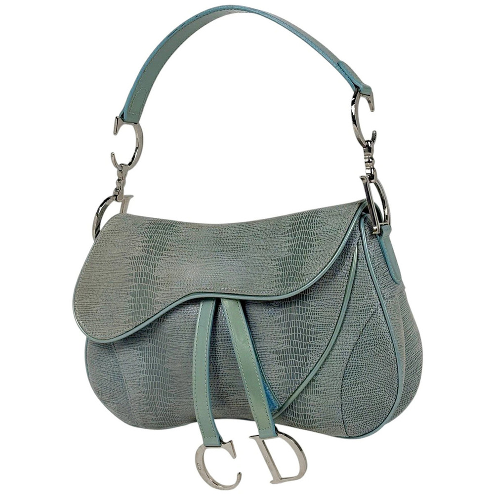 Christian Dior Saddle Bag Handbag Hobo Leather Blue